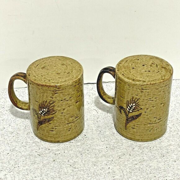 Otigiri 1970’s salt & pepper shakers set retro stoneware wheat pottery handles - Picture 3 of 9